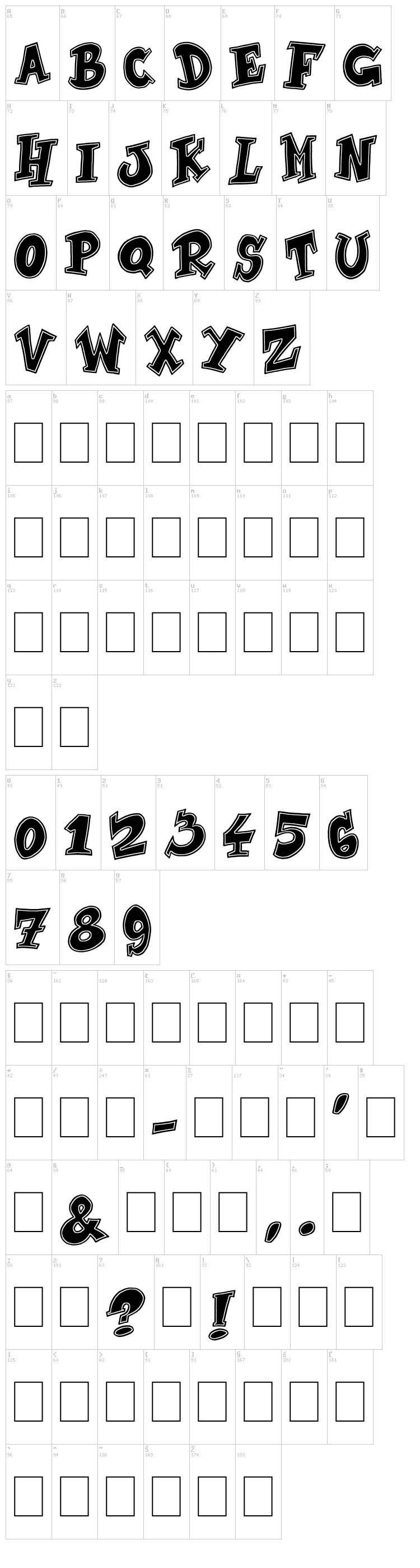 Brown Shoes font map